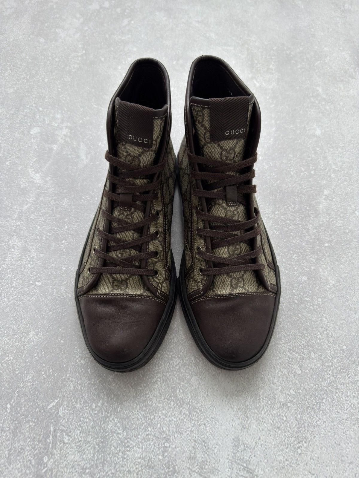 Vintage Vintage Gucci High Top GG Brown Monogram Leather Shoes Size US 8.5 / EU 41-42 - 3 Thumbnail