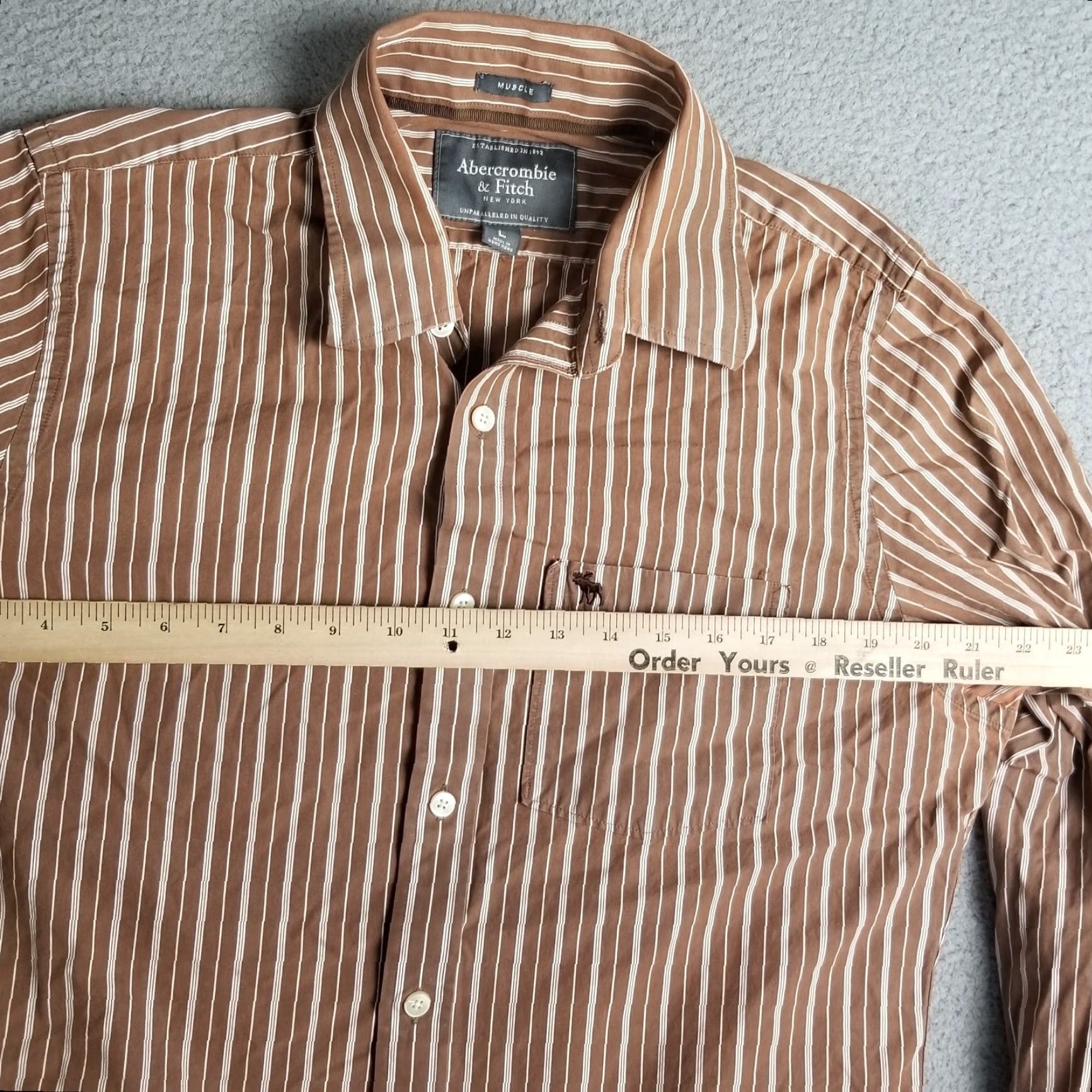 Abercrombie & Fitch Vintage Abercrombie & Fitch Men Large Brown Striped Button-Up Shirt Moose Logo Classic Preppy Size US L / EU 52-54 / 3 - 5 Thumbnail