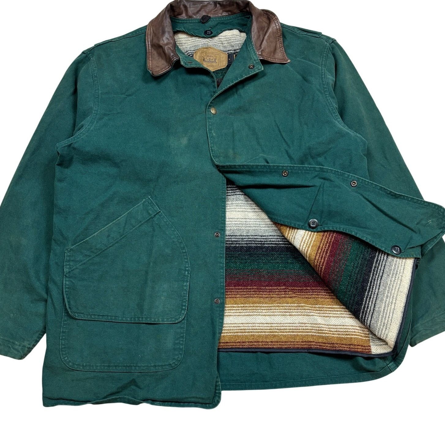 Vintage 90s Woolrich Wool Lined Green Barn Jacket Mens L USA