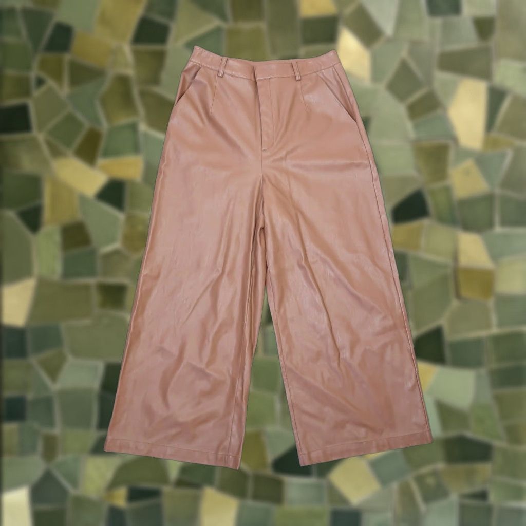Forever 21 Forever 21 Camel Tan Faux Leather High Rise Wide Leg Pants Women's L Dress Pants Size 36" / US 14 / IT 50 - 1 Thumbnail
