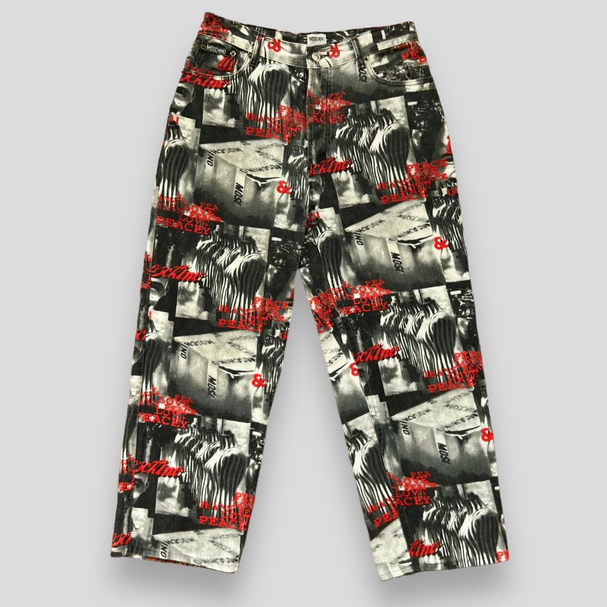 image of 90's Moschino All-Over Print Jeans in Black, Men's (Size 30)