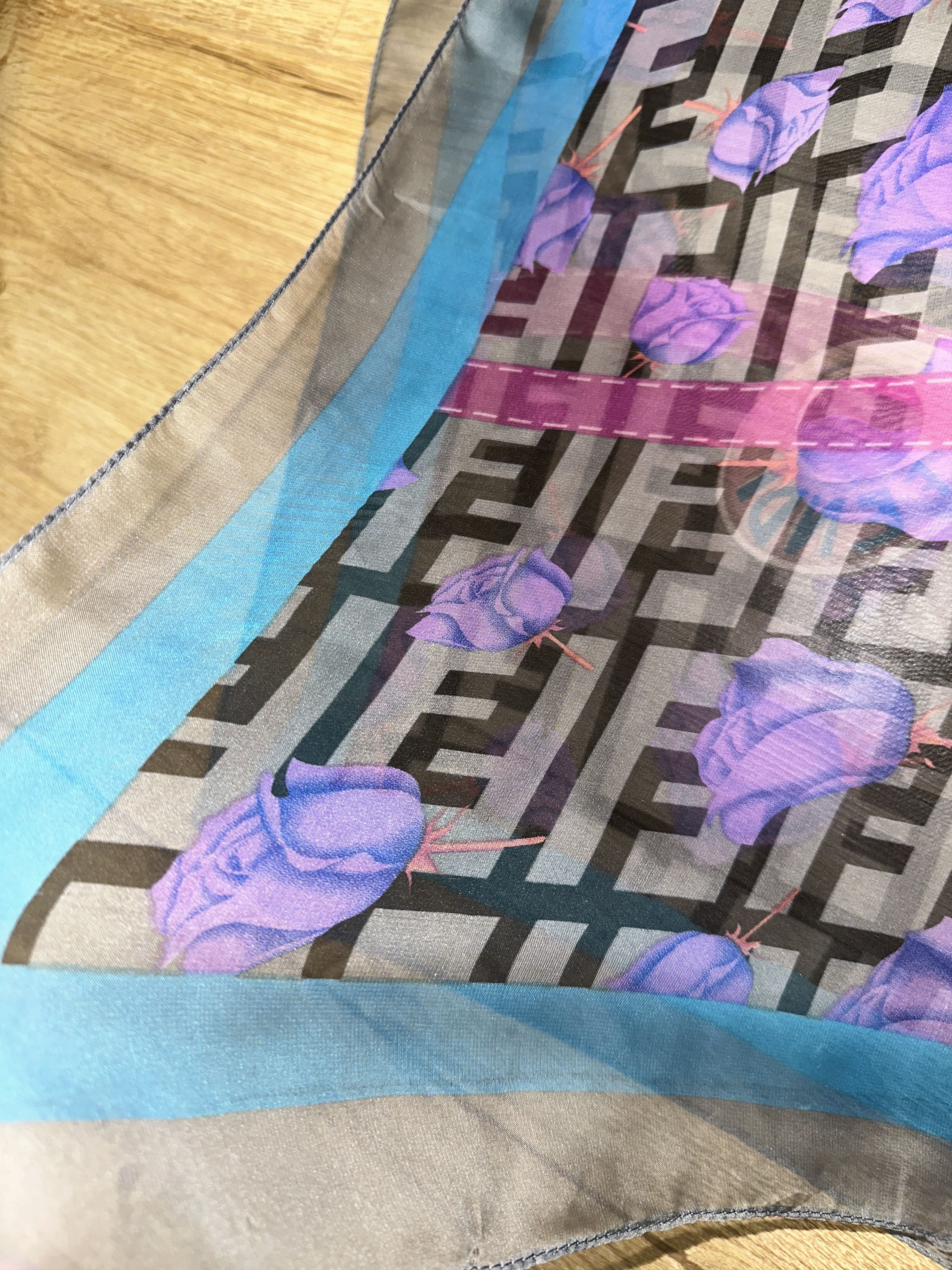 Fendi Fendi FF Logo Purple Floral Sheer Silk Scarf Large 170x72cm Size ONE SIZE - 5 Thumbnail