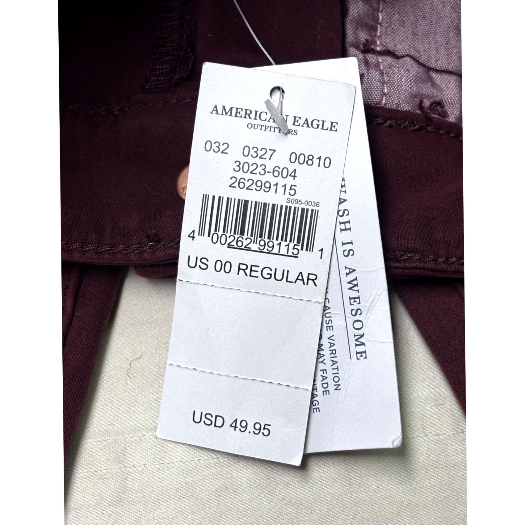 American Eagle Outfitters NWT American Eagle Outfitters Hi-Rise Jegging Burgundy Maroon 00 W24 L29 Jeans Slim 5-Pocket Stretch Womens Size 24" / US 00 / IT 34 - 5 Thumbnail