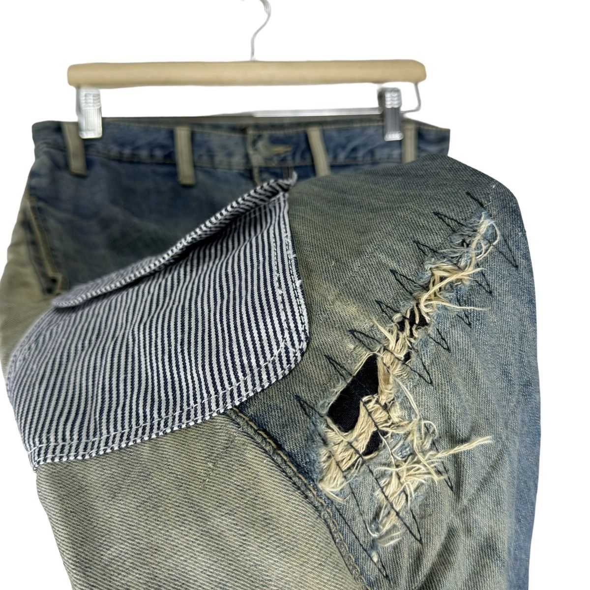 Japanese Brand ☀️LUCY Denim Two Tone Colour Patchwork Jeans Size US 33 - 7 Thumbnail