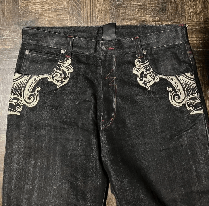 Japanese Brand Big Pattern Embroidered Baggy Jeans Size US 34 / EU 50 - 3 Thumbnail