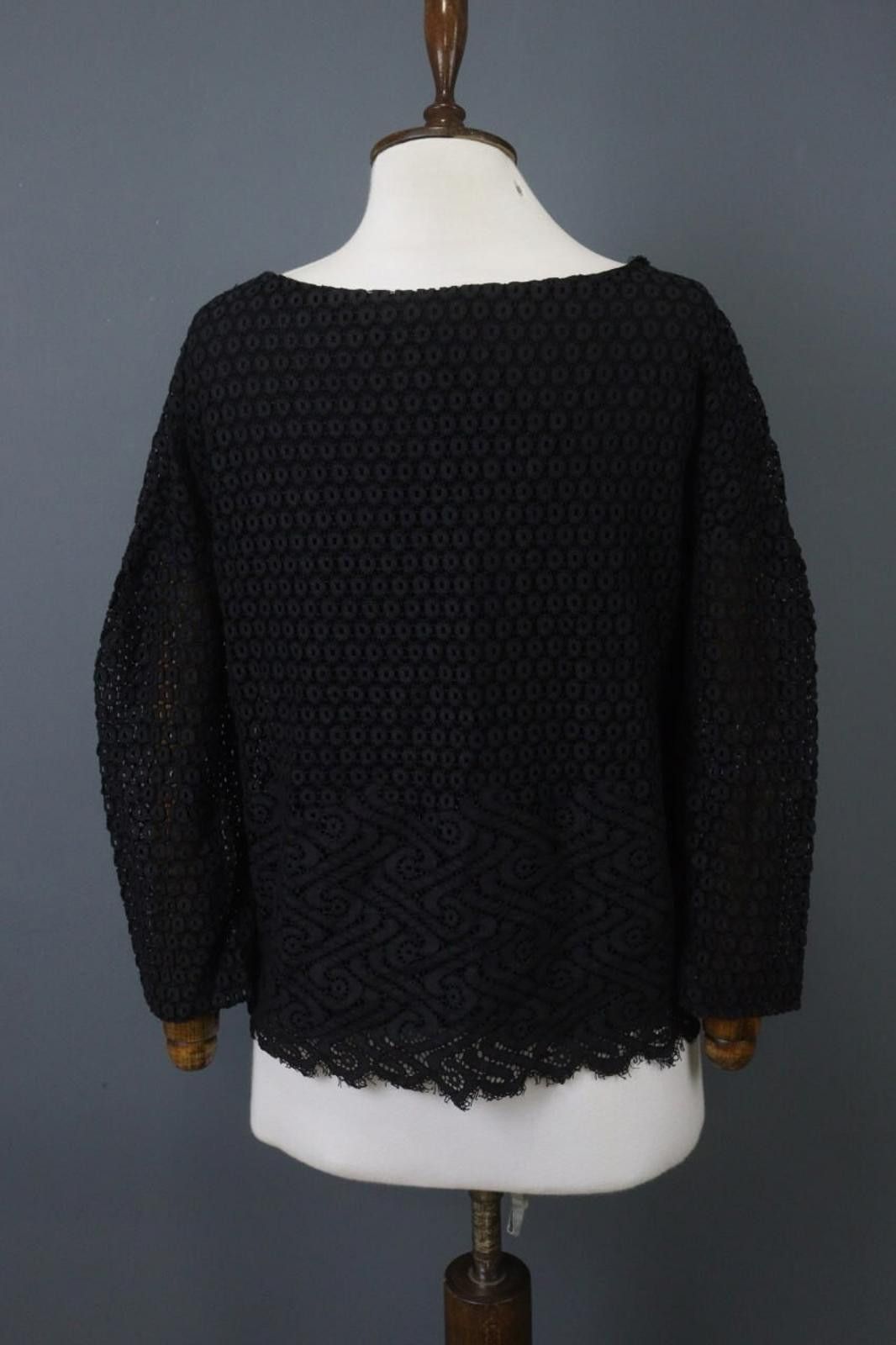 Designer Cop Copine Black Cotton Lace Boat Blouse Top Size 42 Size M / US 6-8 / IT 42-44 - 9 Thumbnail