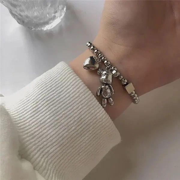 VIBE Stainless Steel 🐻 Bear Love Charm Bracelet Unisex Size ONE SIZE - 4 Thumbnail