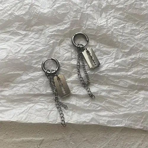Imperial Denim Titanium Steel Razor Blade Shape Drop Earrings for Men Size ONE SIZE - 4 Thumbnail