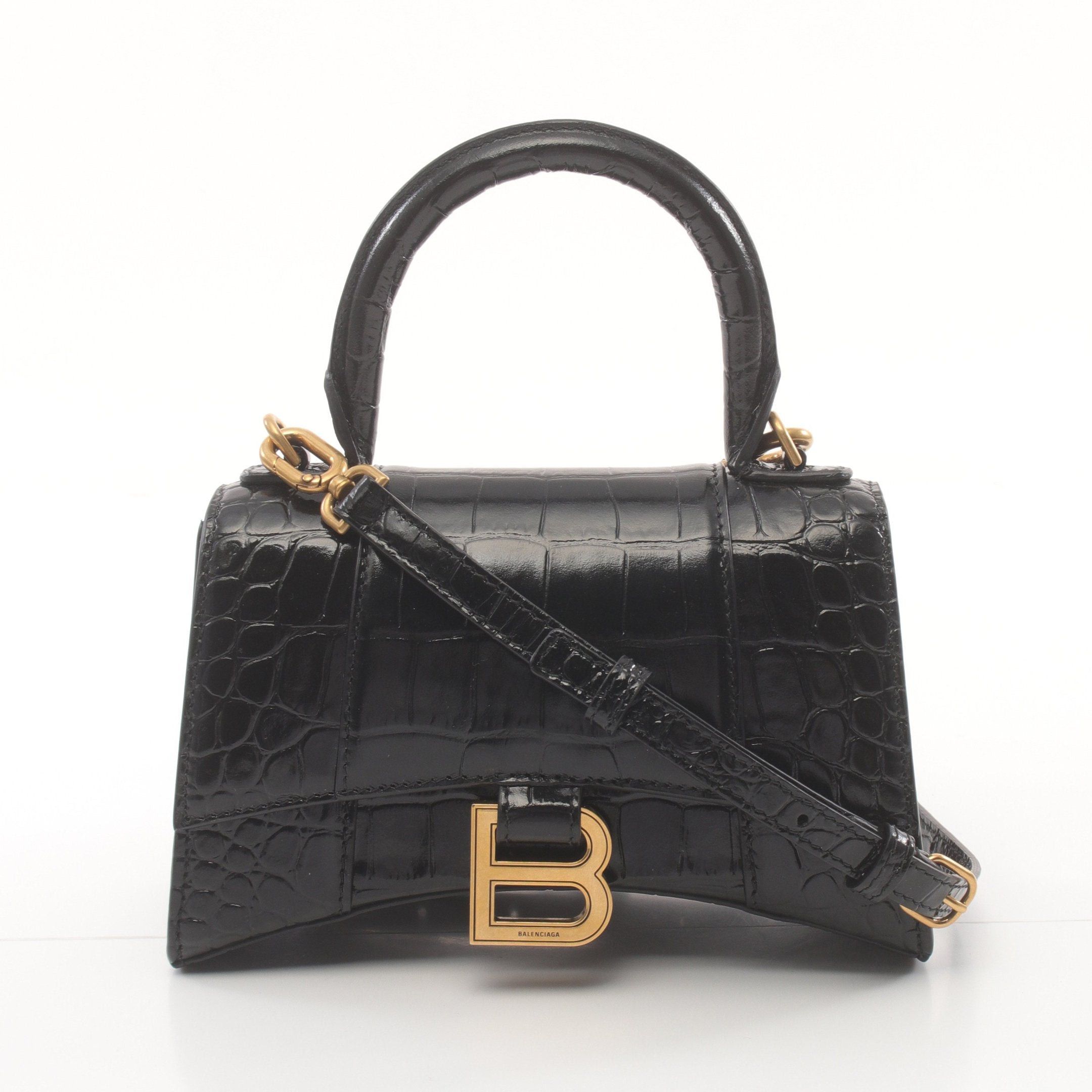 Balenciaga Balenciaga Hourglass Xs Handbag Leather Black Croc Embossed Size ONE SIZE - 1 Thumbnail