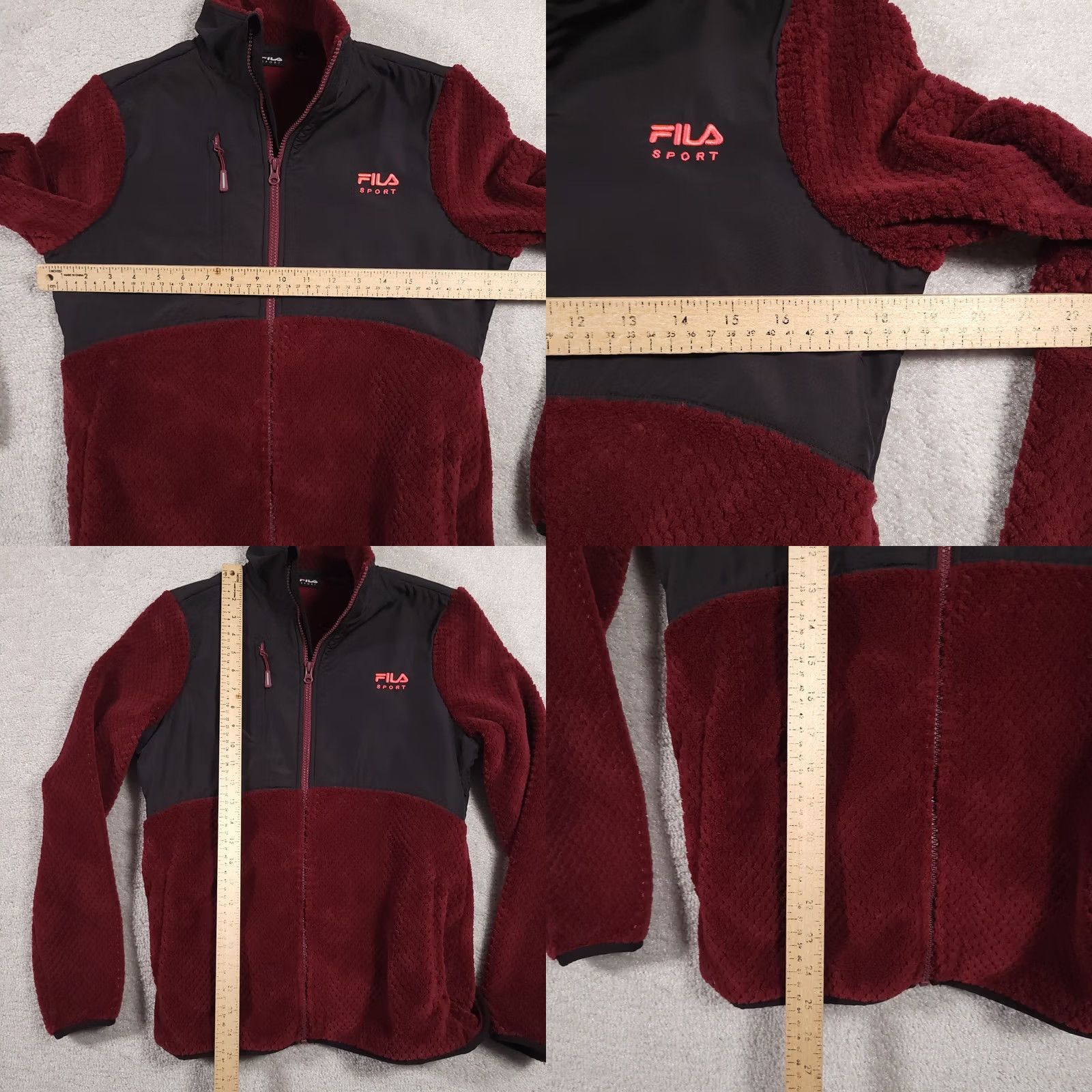 Fila FILA Sport Fleece Jacket Women's Small Black Burgundy Faux Fur Full Zip Pockets Size S / US 4 / IT 40 - 8 Thumbnail