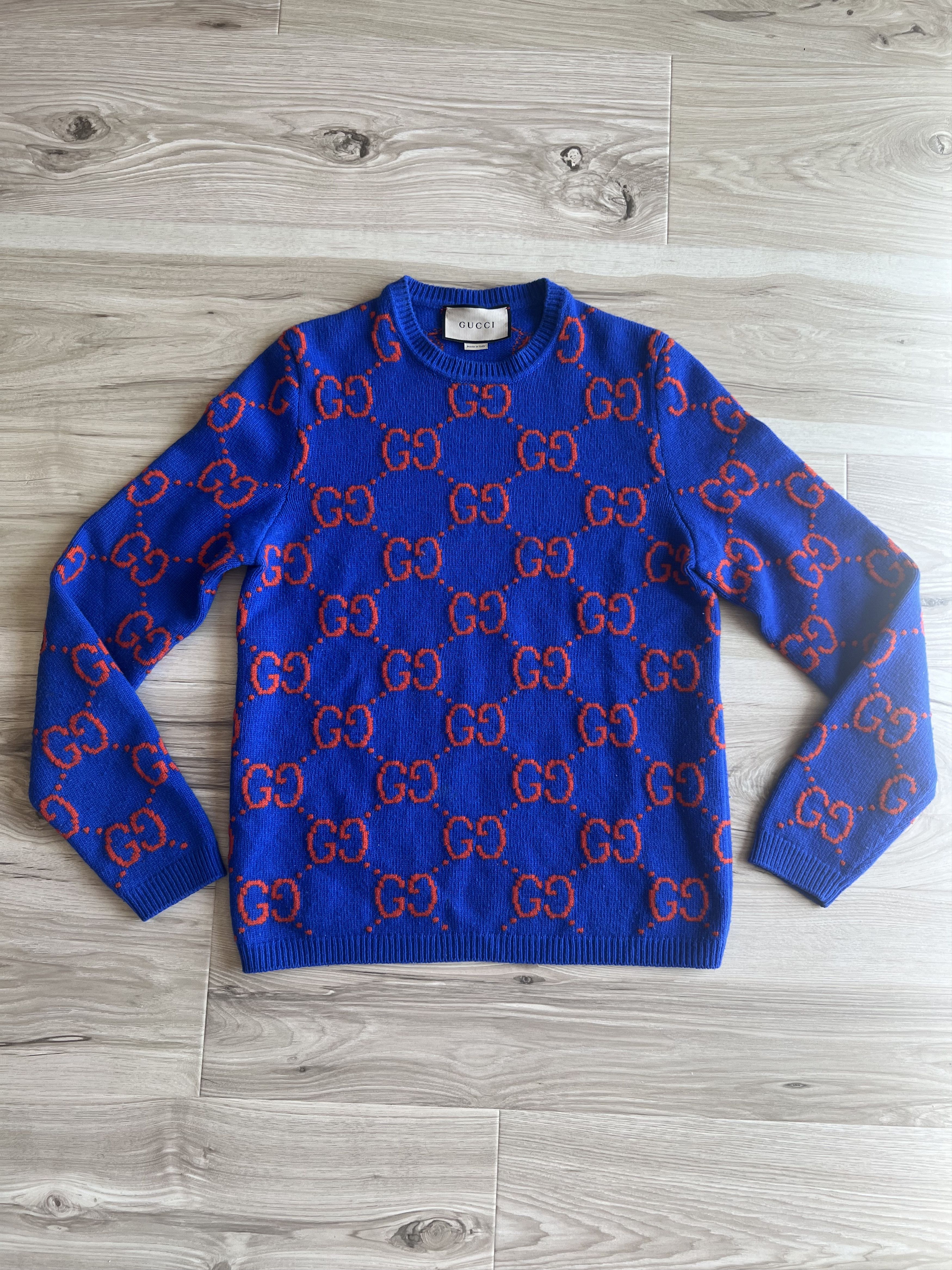 image of Gucci GG Men Knit Sweater in Blue (Size XS)