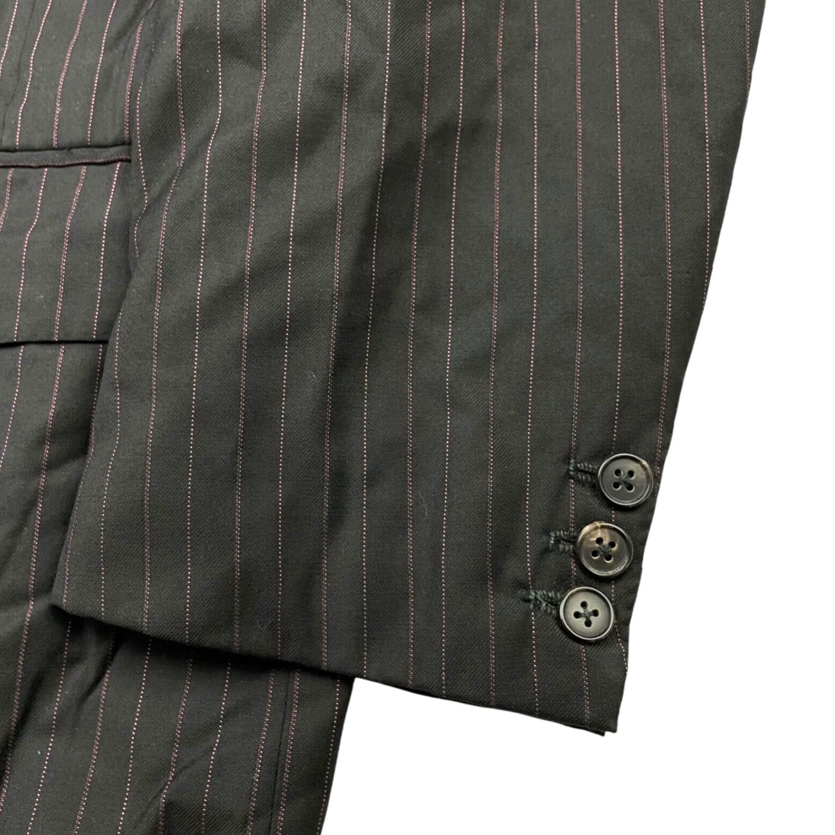 Vintage Belvest Suit 2 Piece Mens Wool Black/Pink Stripe 40S 34x30 Italy Three-Button Single-Breasted Notch Lapel Vintage No N/A Size 40R - 3 Thumbnail