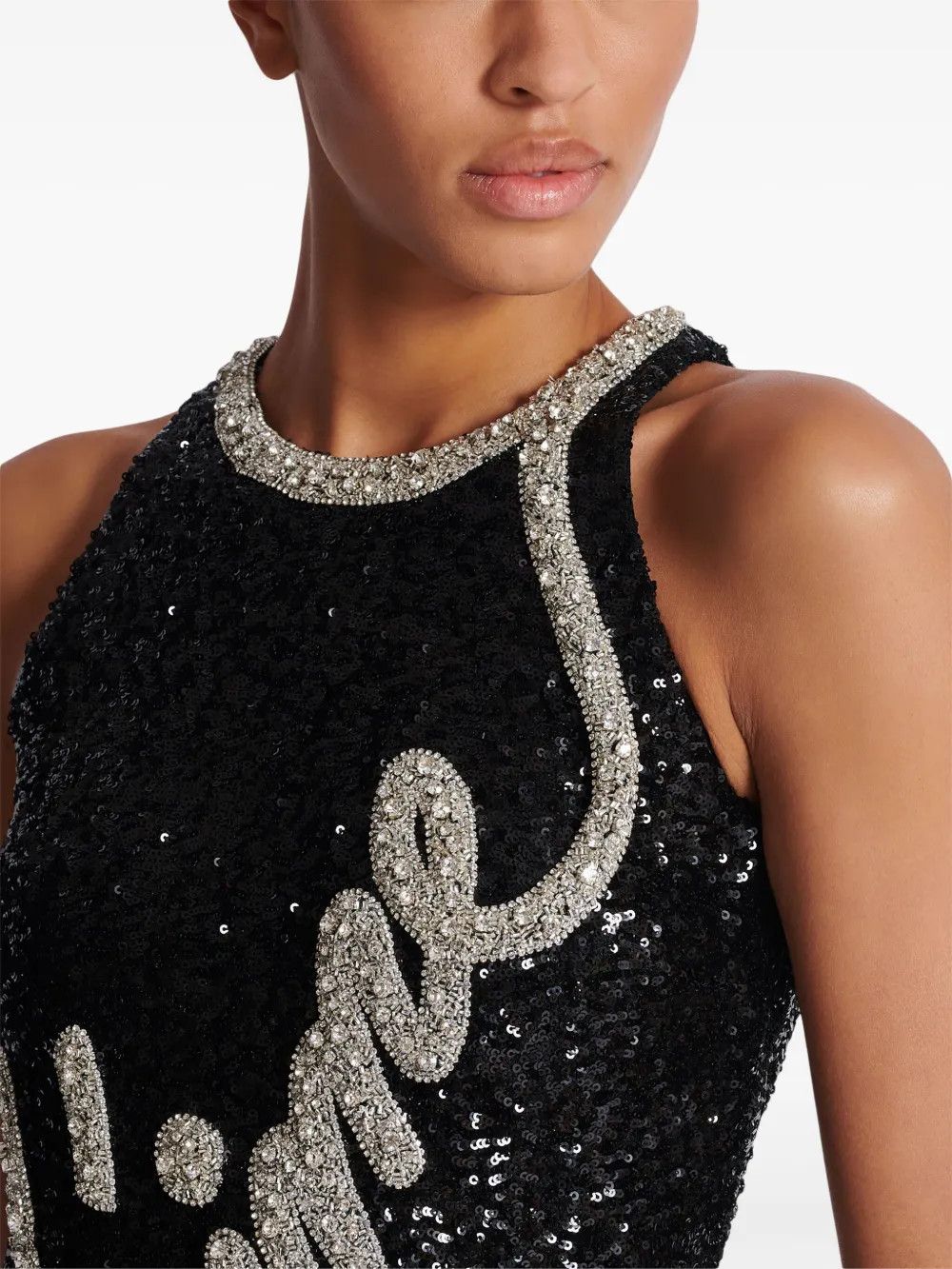 Balmain o1s1wg111225 Rhinestone Embellished Gown in Black Size S / US 4 / IT 40 - 6 Thumbnail