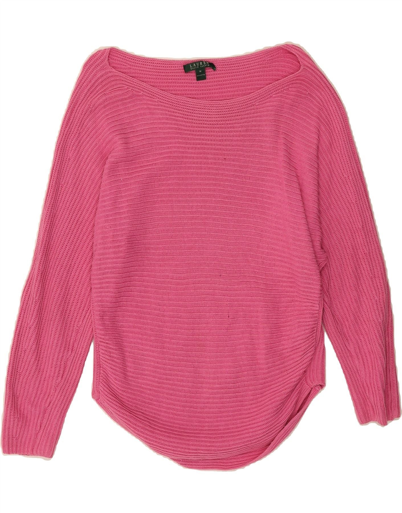 Ralph Lauren Womens Boat Neck Jumper Sweater UK 14 Medium Pink Cotton Size M / US 6-8 / IT 42-44 - 1 Thumbnail