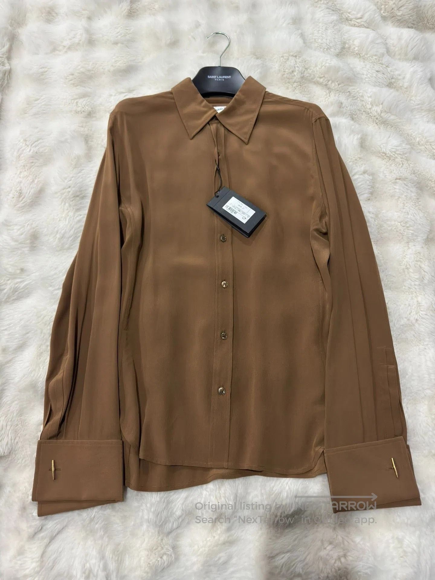Yves Saint Laurent Saint Laurent Caramel Silk Men's Shirt. Size US M / EU 48-50 / 2 - 1 Thumbnail