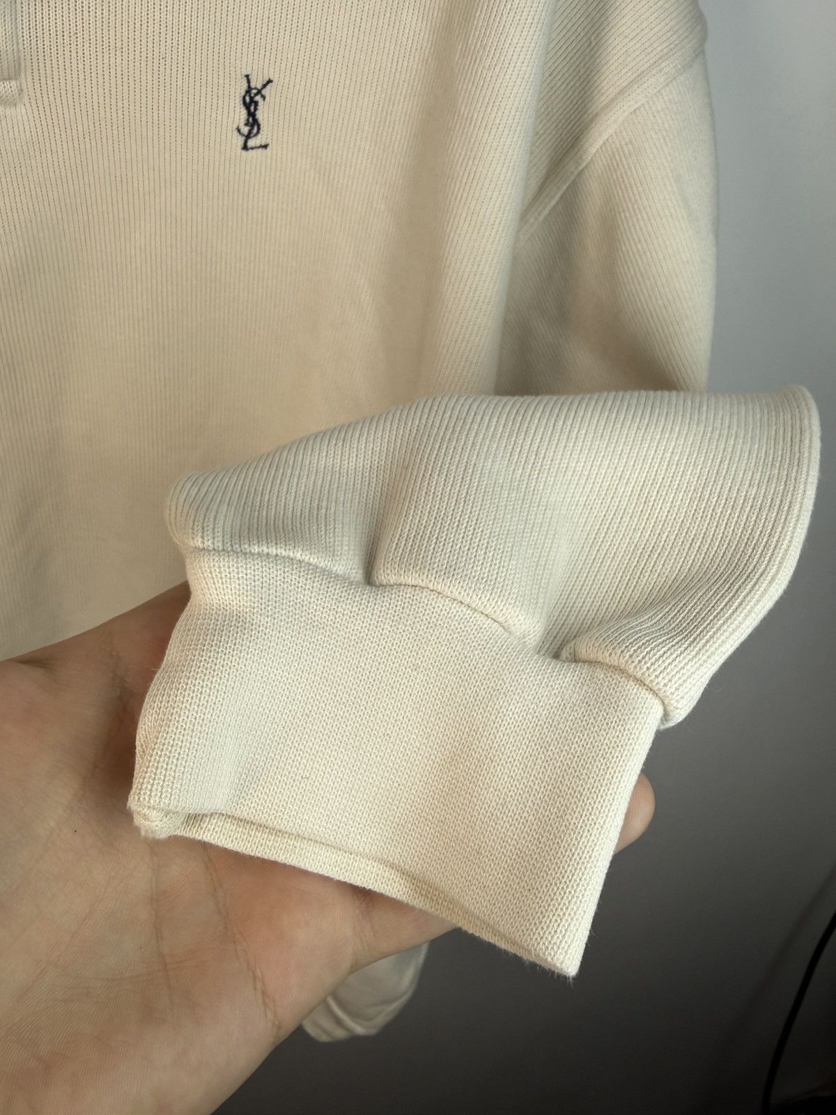 Yves Saint Laurent 90s YSL Sweatshirt White/Sweater Vintage Quarter Zip Up Size US XL / EU 56 / 4 - 14 Thumbnail