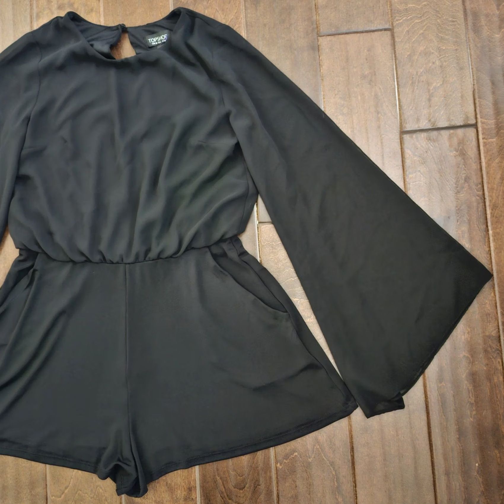 Topshop Topshop Romper Shirt Bell Sleeve Black 6 Womens Regular One-Piece Dressy Romper Size 28" / US 6 / IT 42 - 4 Thumbnail