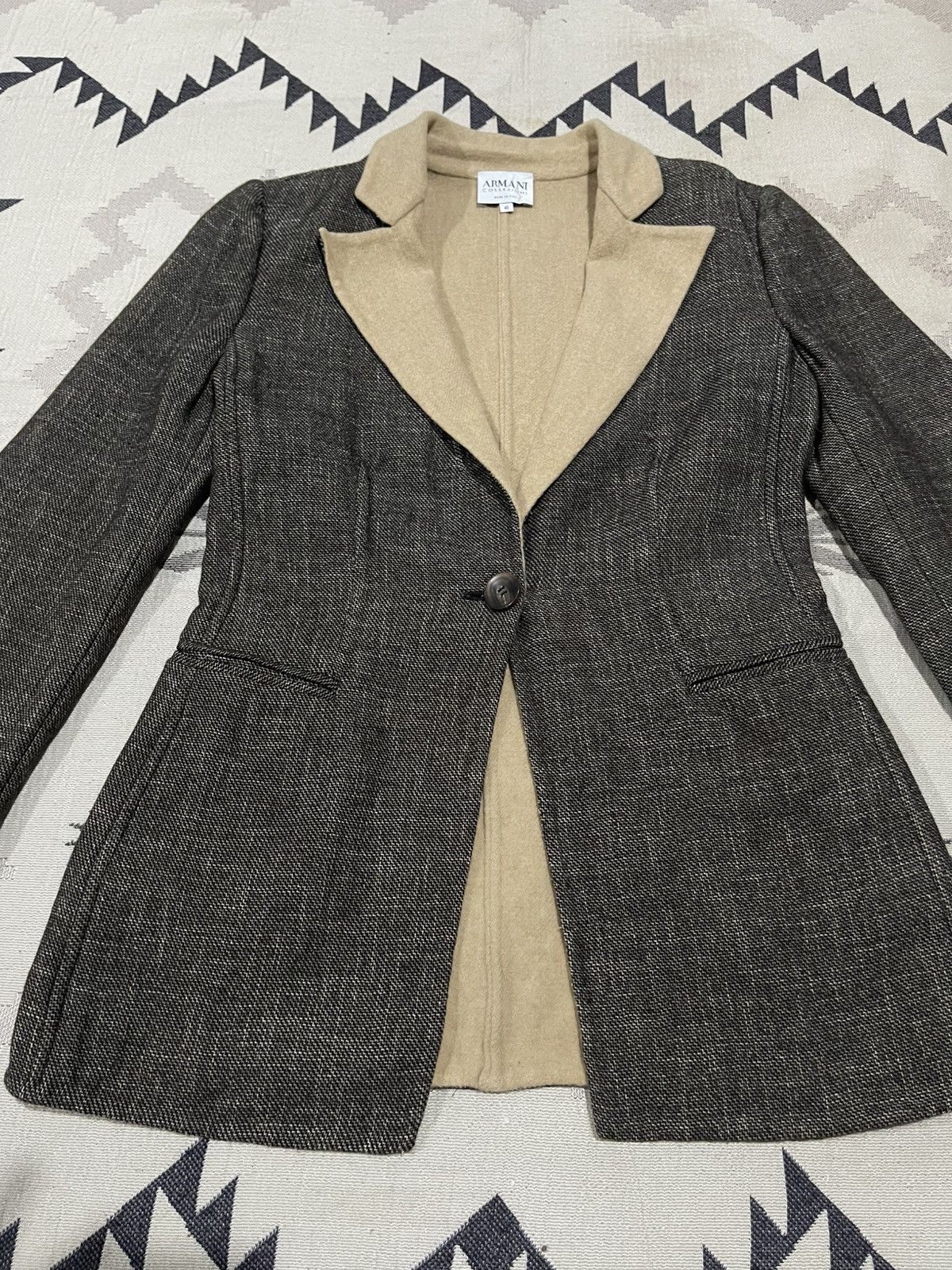 Armani Collezioni 1990s ARMANI COLLEZIONI WOOL BLEND TWEED RARE BLAZER Size S / US 4 / IT 40 - 4 Thumbnail