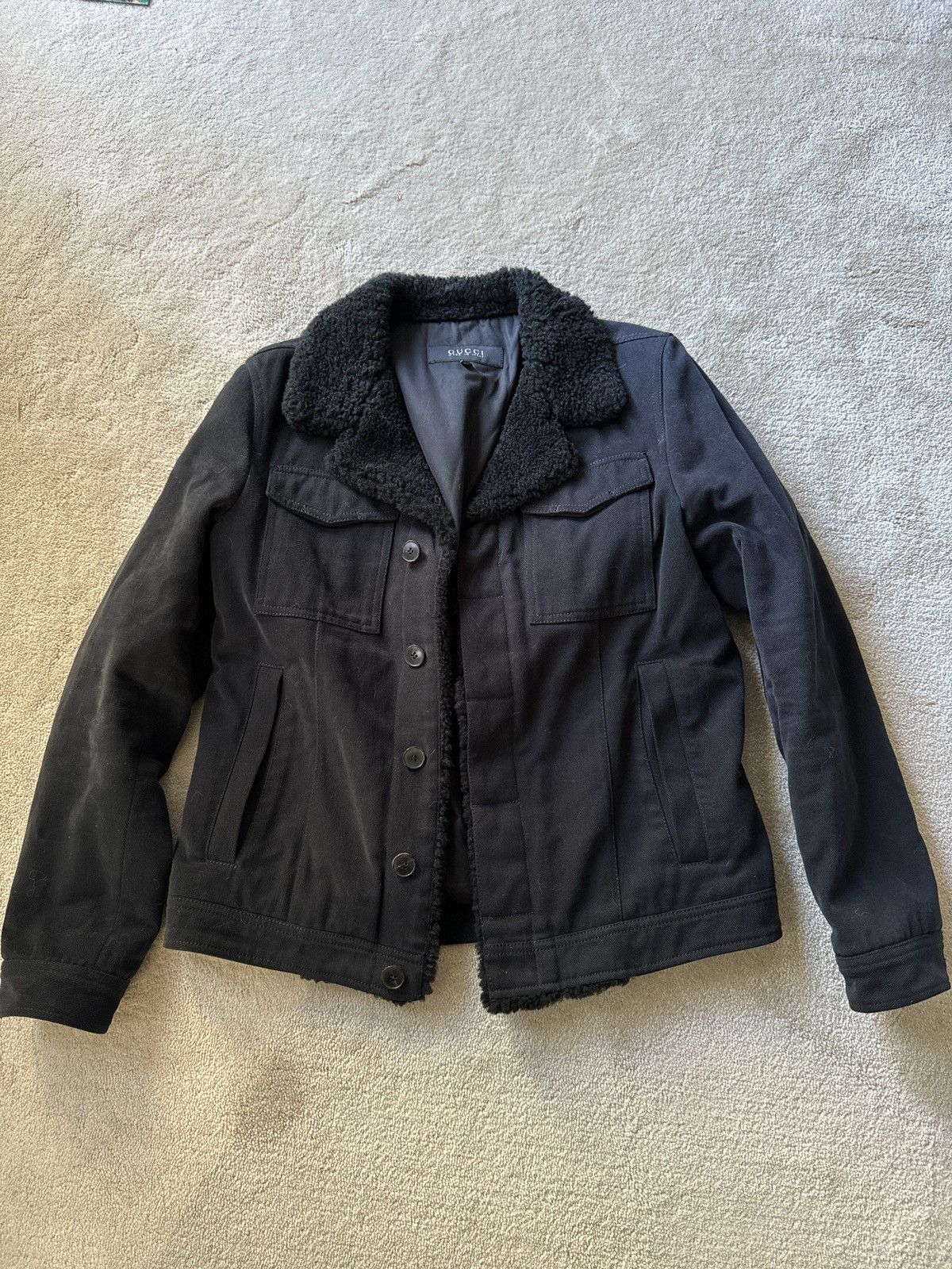 image of Gucci Tom Ford Black Denim Jacket Shearling Size 48, Men's