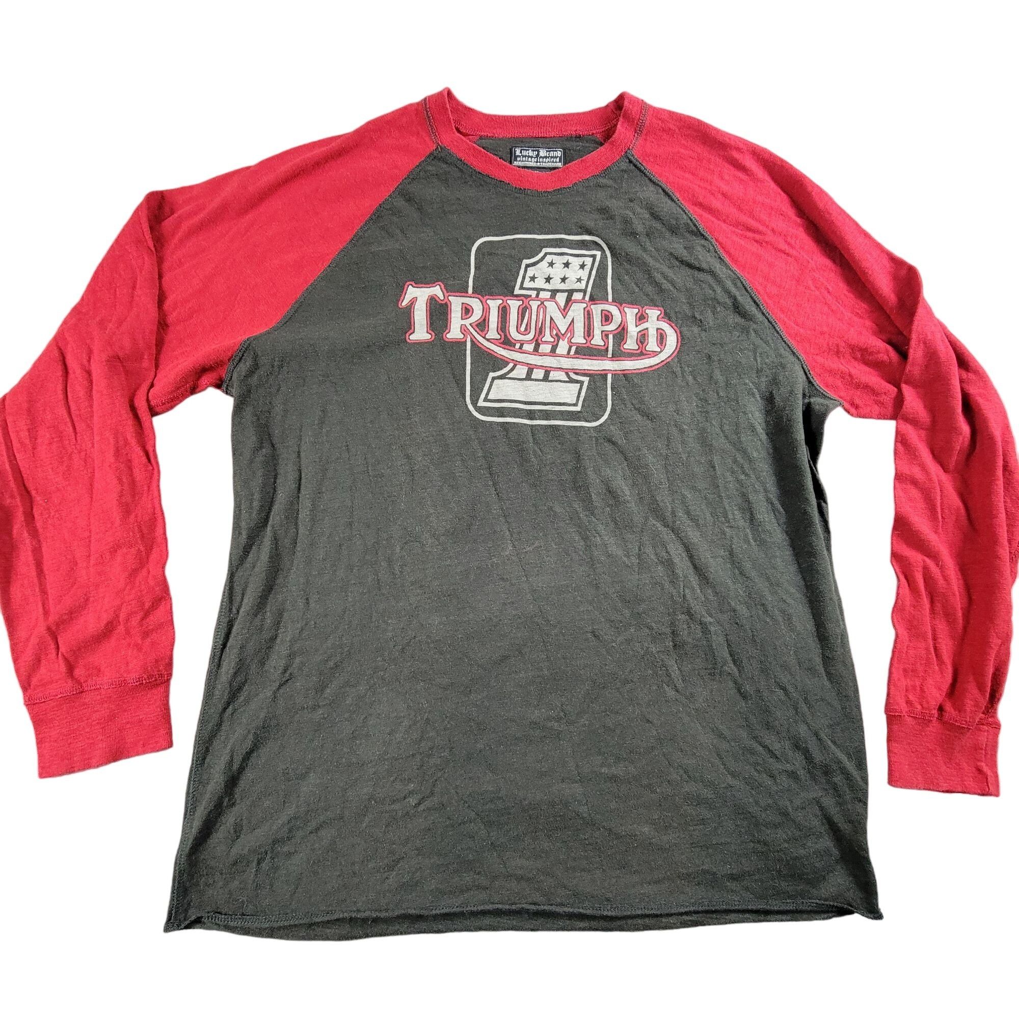 Lucky Brand Lucky Brand Triumph Motorcycles Mens XL Gray Red T Shirt Lon
