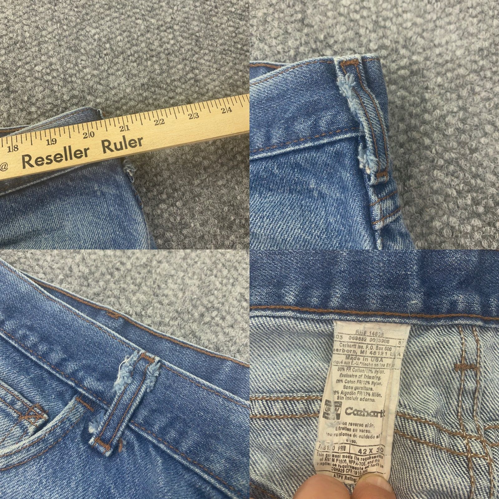 Carhartt VINTAGE Carhartt Jeans Mens 42x30 Blue Flame-Resistant Denim USA Bootscut 40 28 Inseam Regular Cotton N/A Size US 41 - 8 Thumbnail