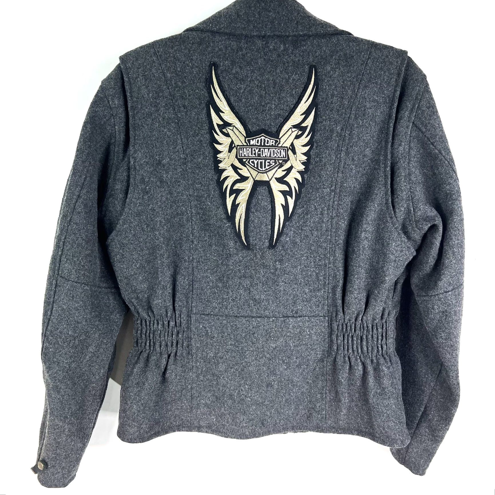 Harley Davidson Harley-Davidson Wool Blend Short Moto Jacket Womens Small Gray Quilt Lining Borderless? Size 28" / US 6 / IT 42 - 2 Thumbnail