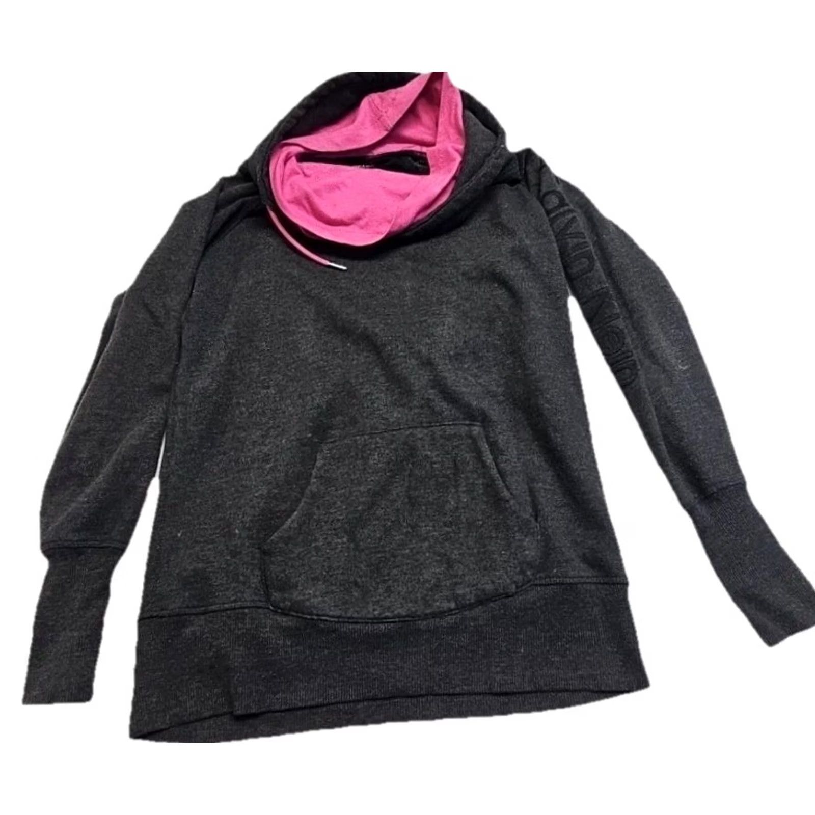 Calvin Klein Calvin Klein Performance Hoodie Womens M Gray Pink Mock Neck Pullover Logo Pockets Lightweight Activewear Size M / US 6-8 / IT 42-44 - 2 Thumbnail
