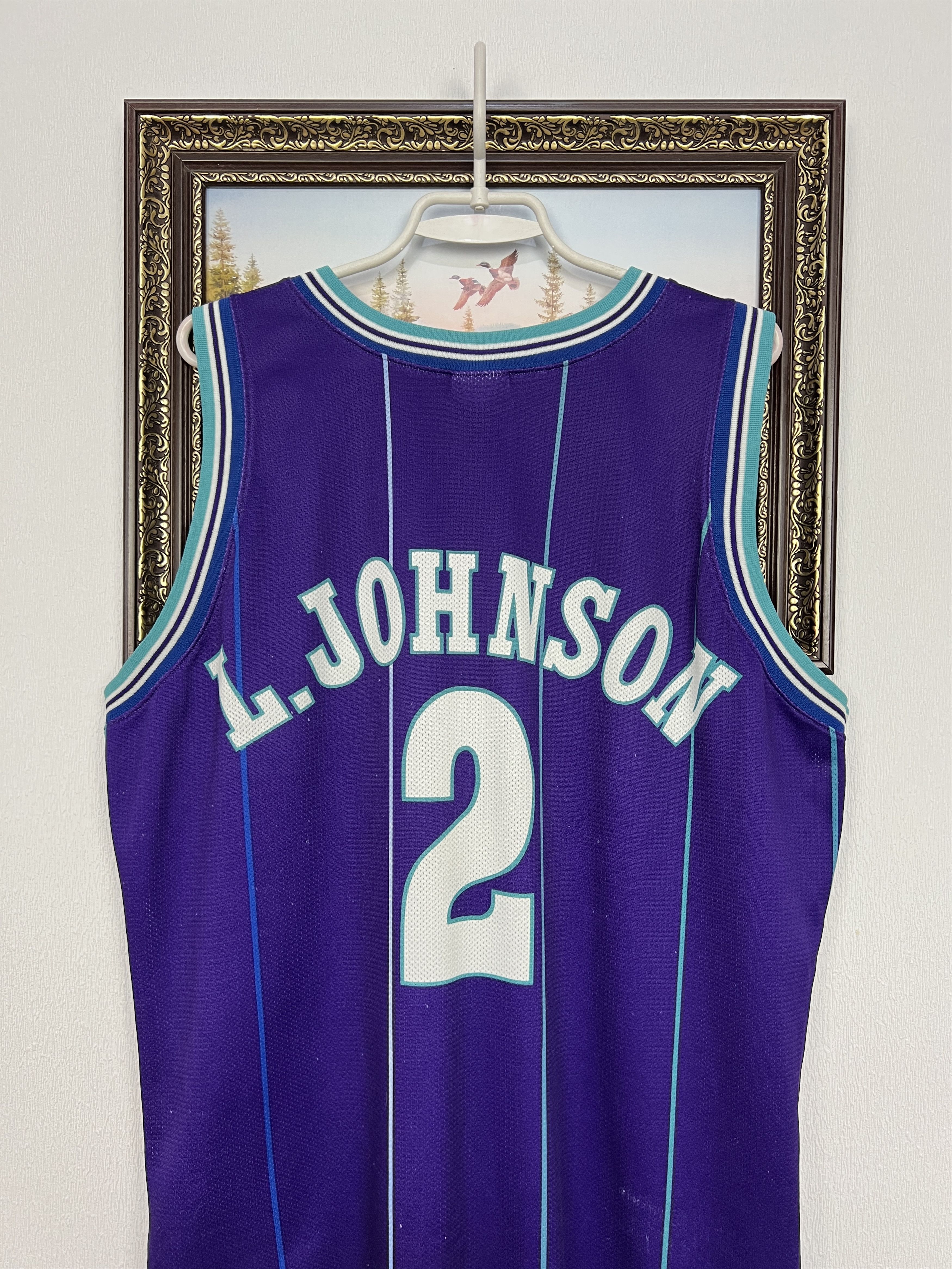 Champion Vintage 90's Champion Charlotte Hornets Johnson Jersey Size US XL / EU 56 / 4 - 10 Thumbnail