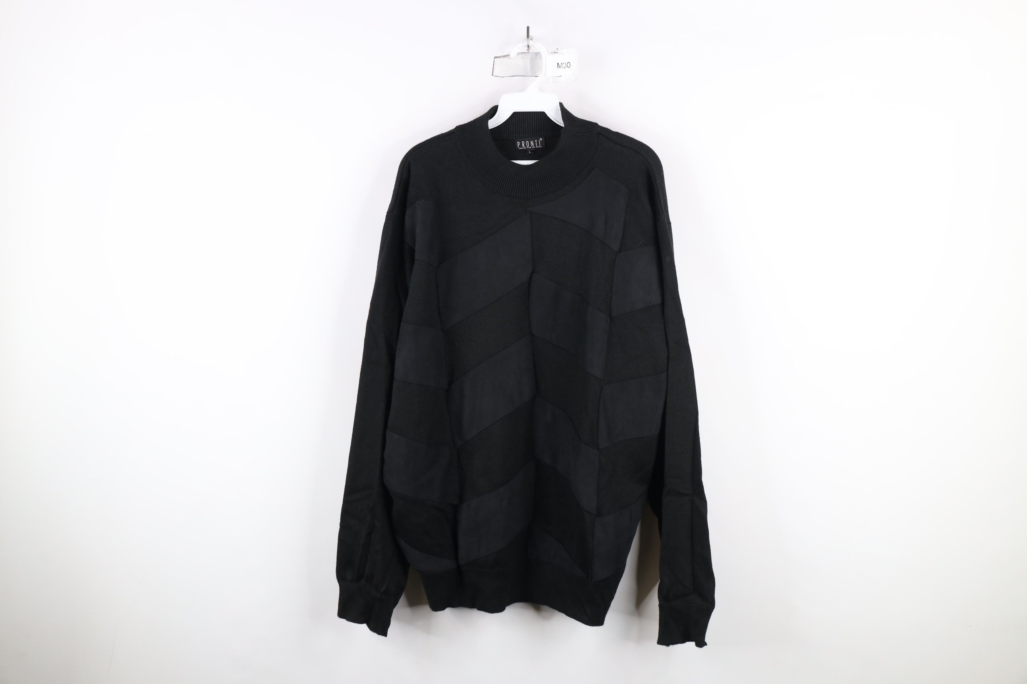 Vintage Vintage 90s Streetwear Patchwork Knit Crewneck Sweater Black Size US L / EU 52-54 / 3 - 1 Thumbnail