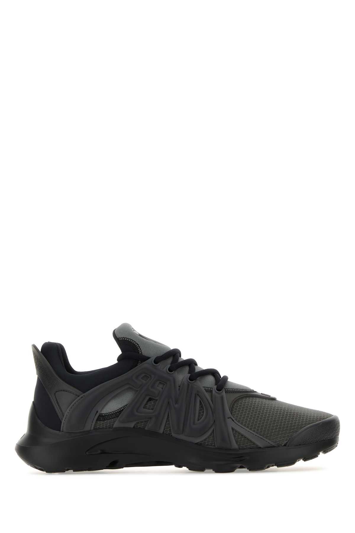 image of Fendi Charcoal Mesh And Rubber Tag Sneakers in Grey, Men's (Size 8)