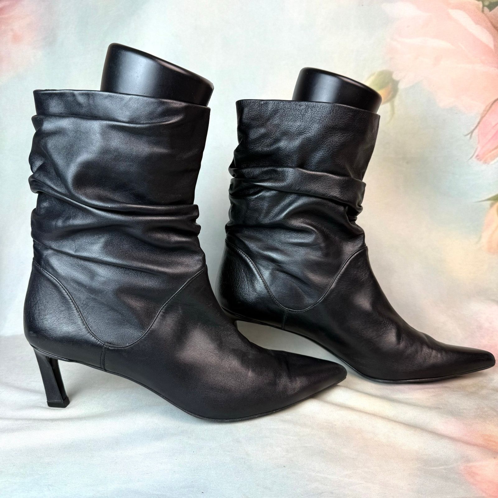 Stuart Weitzman Stuart Weitzman Black Leather Mid Calf Slouch Pointed Boots Size US 10 / IT 40 - 4 Thumbnail