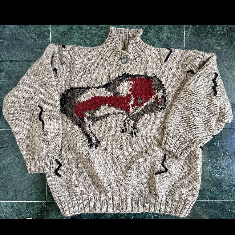 Other VINTAGE 1990s HANDKNIT ICELANDIC WOOL SWEATER CAVE PAINTING Size US XXL / EU 58 / 5 - 8 Thumbnail