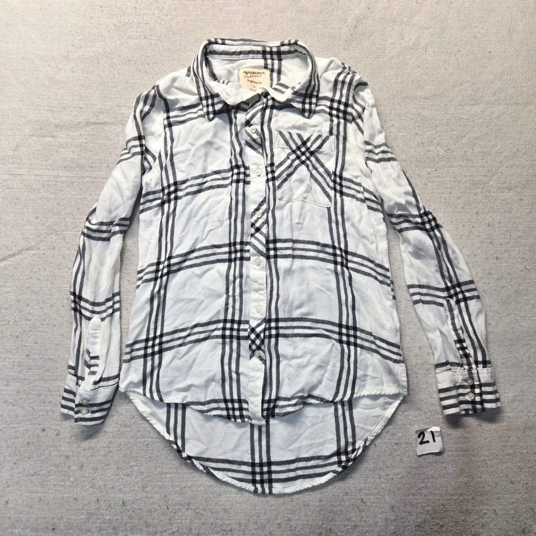 Vintage Arizona Jeans Button-Up Shirt White Women's S Small Flannel Plaid Long Sleeve Casual 90s Grunge Retro Easy Care Cotton Rayon Fall Spring Winter Size S / US 4 / IT 40 - 2 Thumbnail