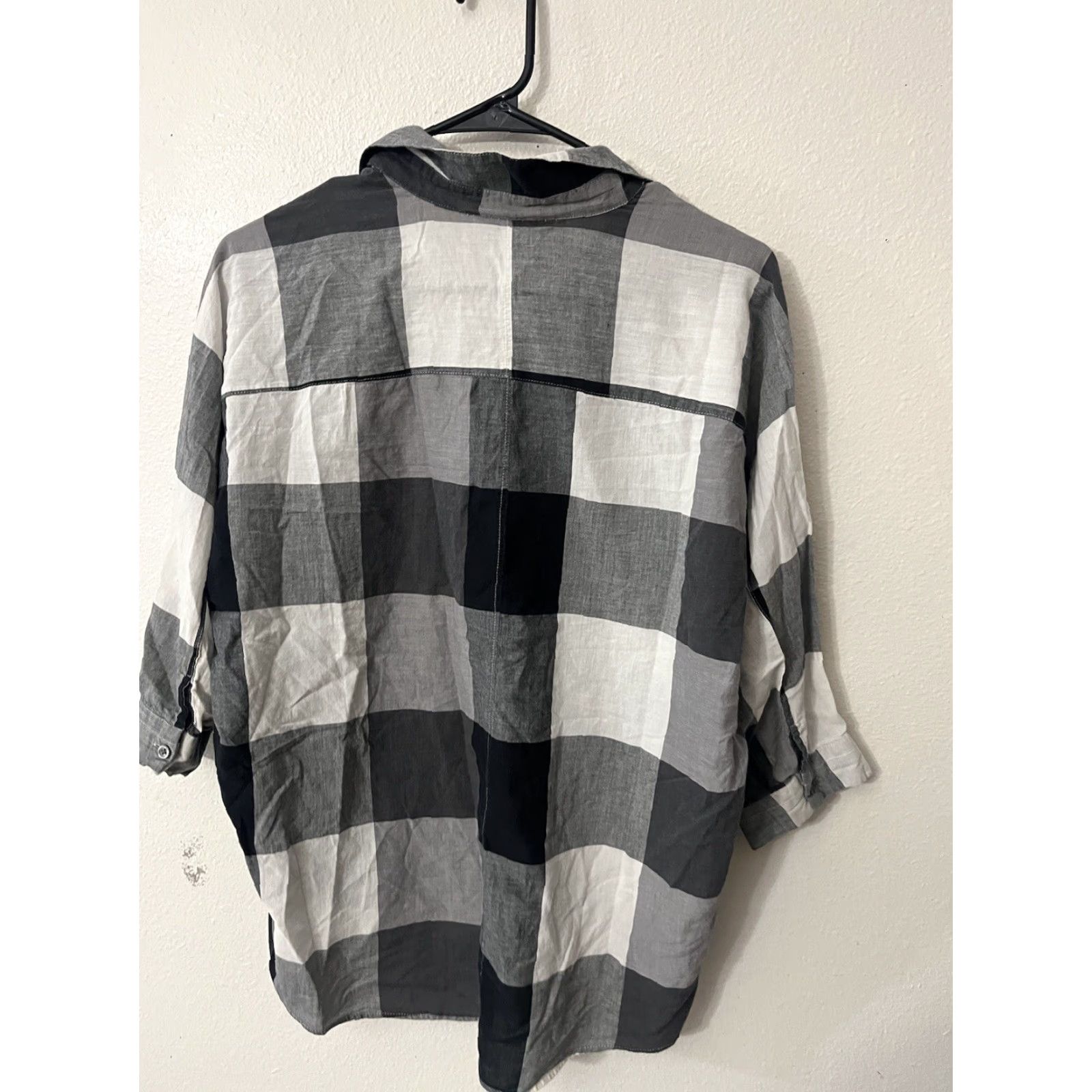 Loft VINTAGE LOFT Plaid Gingham Blouse Shirt Women Large Petite Black White 3/4 Sleeve Cotton Size L / US 10 / IT 46 - 3 Thumbnail