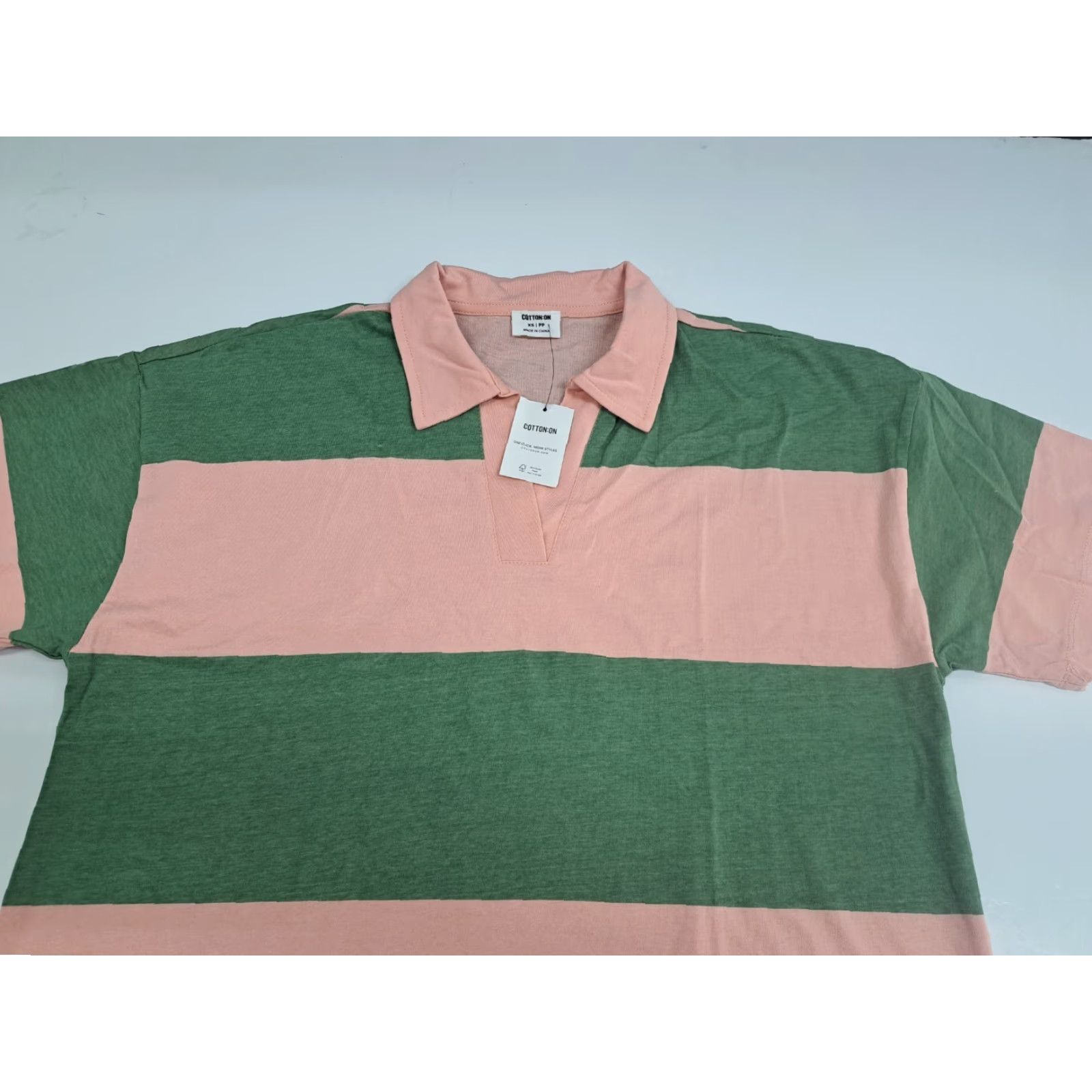 Cotton On Cotton On Polo Shirt XS Pink/Green Striped Short Sleeve Relaxed Fit Mens Shirt Polo NWT XS 4754 Size US XS / EU 42 / 0 - 5 Thumbnail
