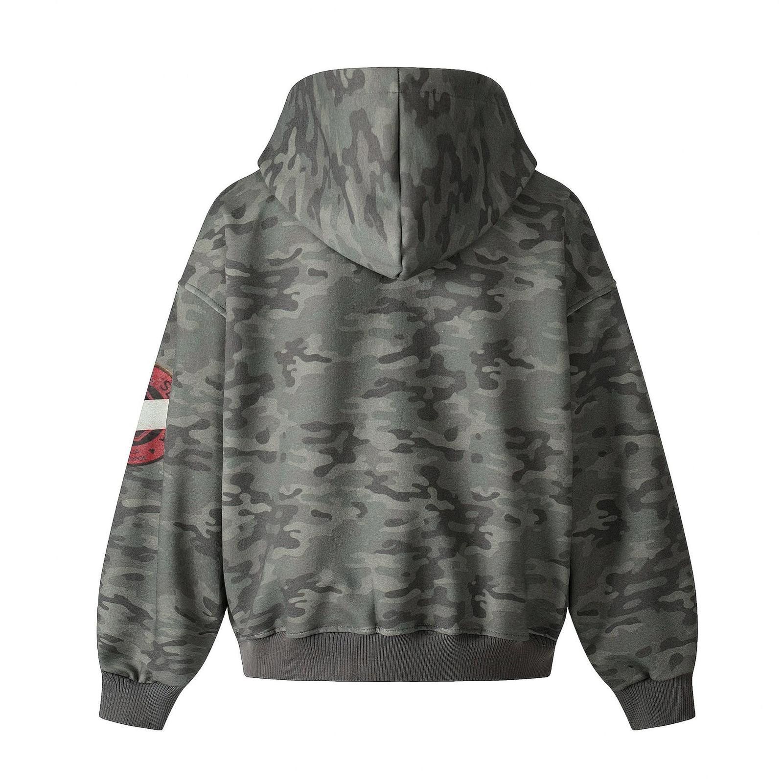 Japanese Brand Gray Camouflage Zip-Up Hoodie with Red Stripe Details Size US L / EU 52-54 / 3 - 2 Thumbnail