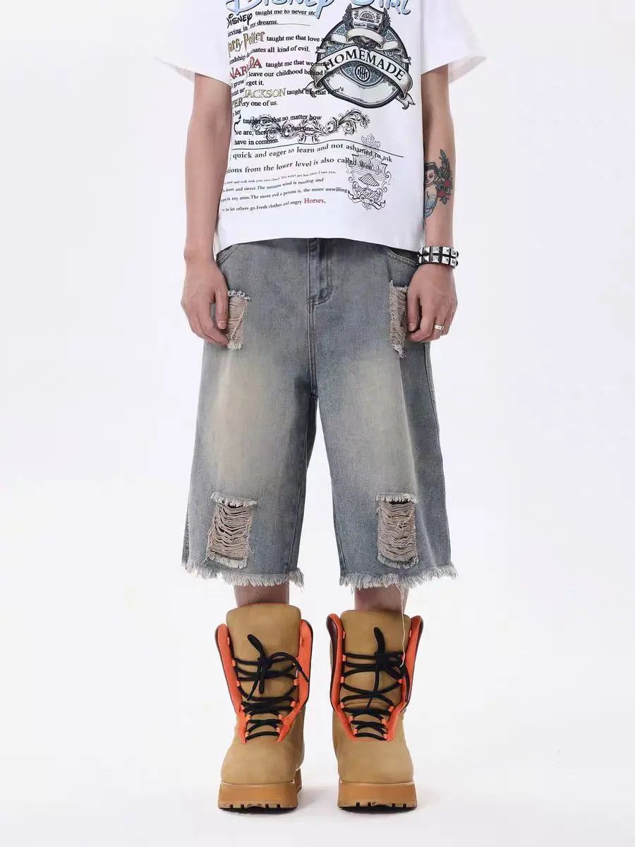 Japanese Brand × Jean Vintage ripped loose denim shorts Size US 33 - 2 Thumbnail