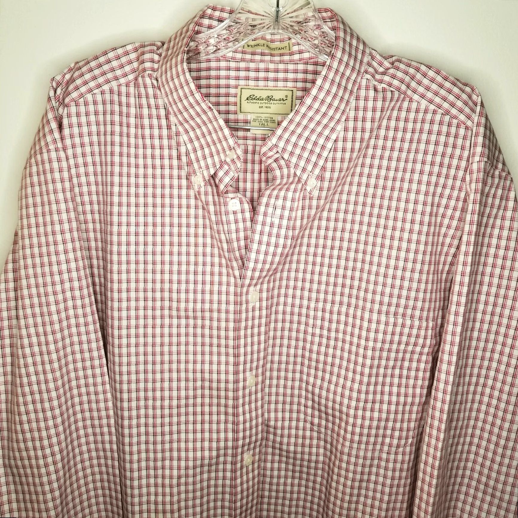 Eddie Bauer VINTAGE Eddie Bauer Mens Red Plaid Wrinkle Resistant Long Sleeve Button-Up Size XLT Size US XL / EU 56 / 4 - 2 Thumbnail