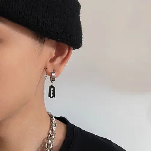 Other Titanium Steel Razor Blade Shape Dangle Drop Earrings Size ONE SIZE - 4 Thumbnail