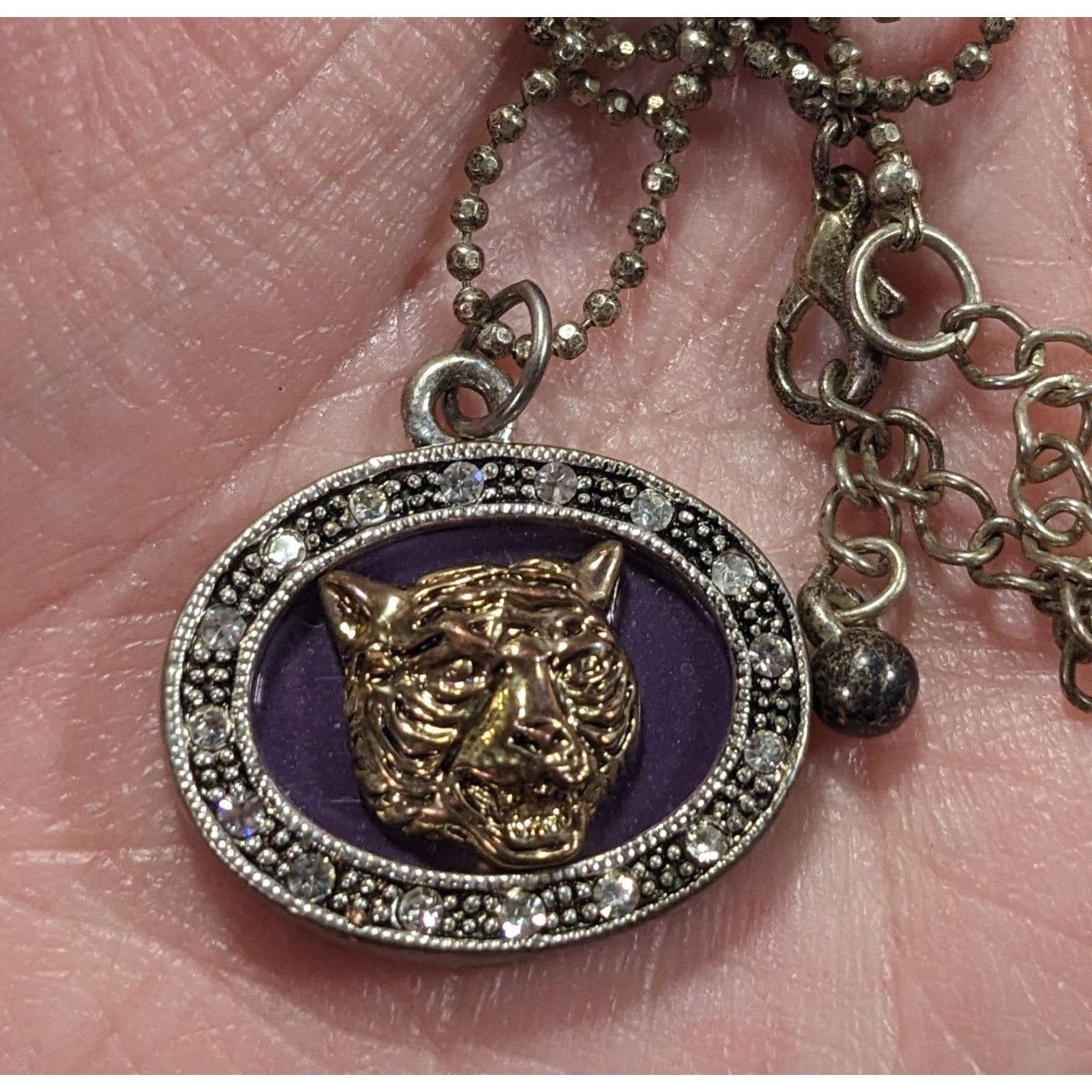 Other Metallic Purple Silver And Gold Tone Tiger Face Pendant Neck Size ONE SIZE - 6 Thumbnail