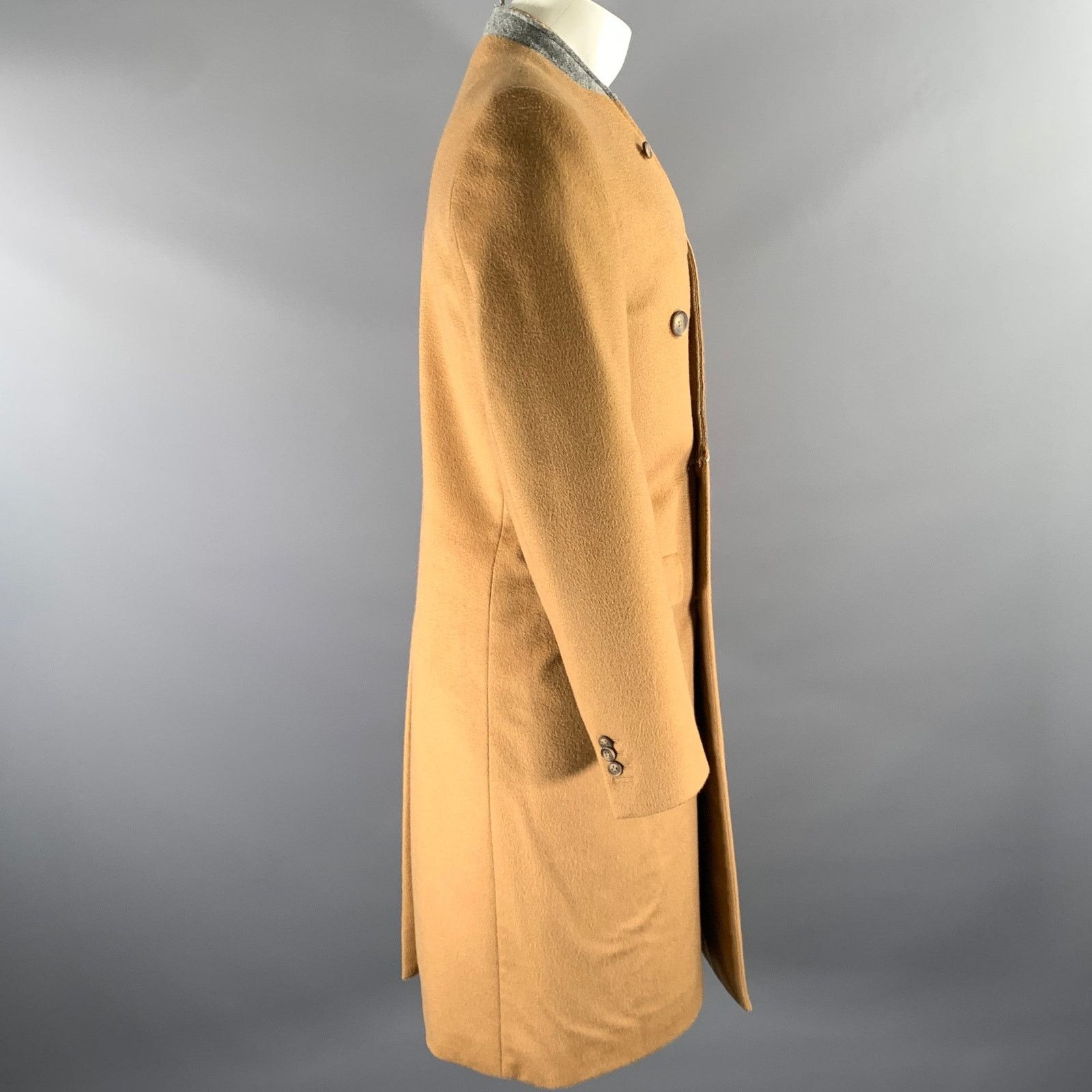 H&M H & M Size 38 Camel Grey Wool Inverted Lapel Overcoat Size US XXS / EU 40 - 3 Thumbnail