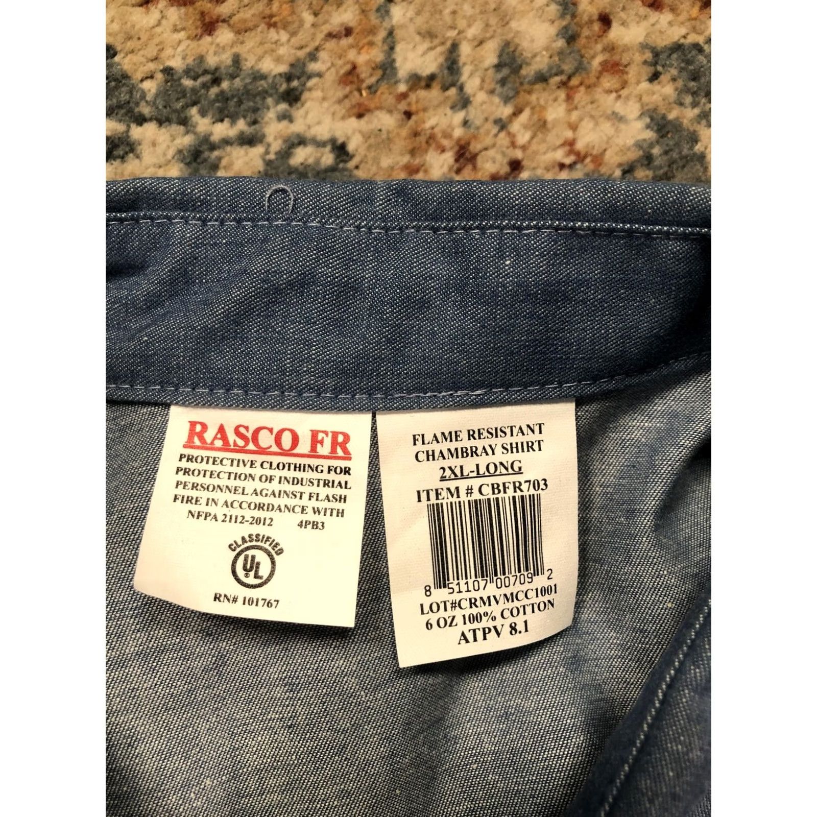 Vintage Rasco FR Shirt Mens 2XLT Blue Chambray Flame Resistant Long Sleeve Workwear Size US XXL / EU 58 / 5 - 7 Thumbnail