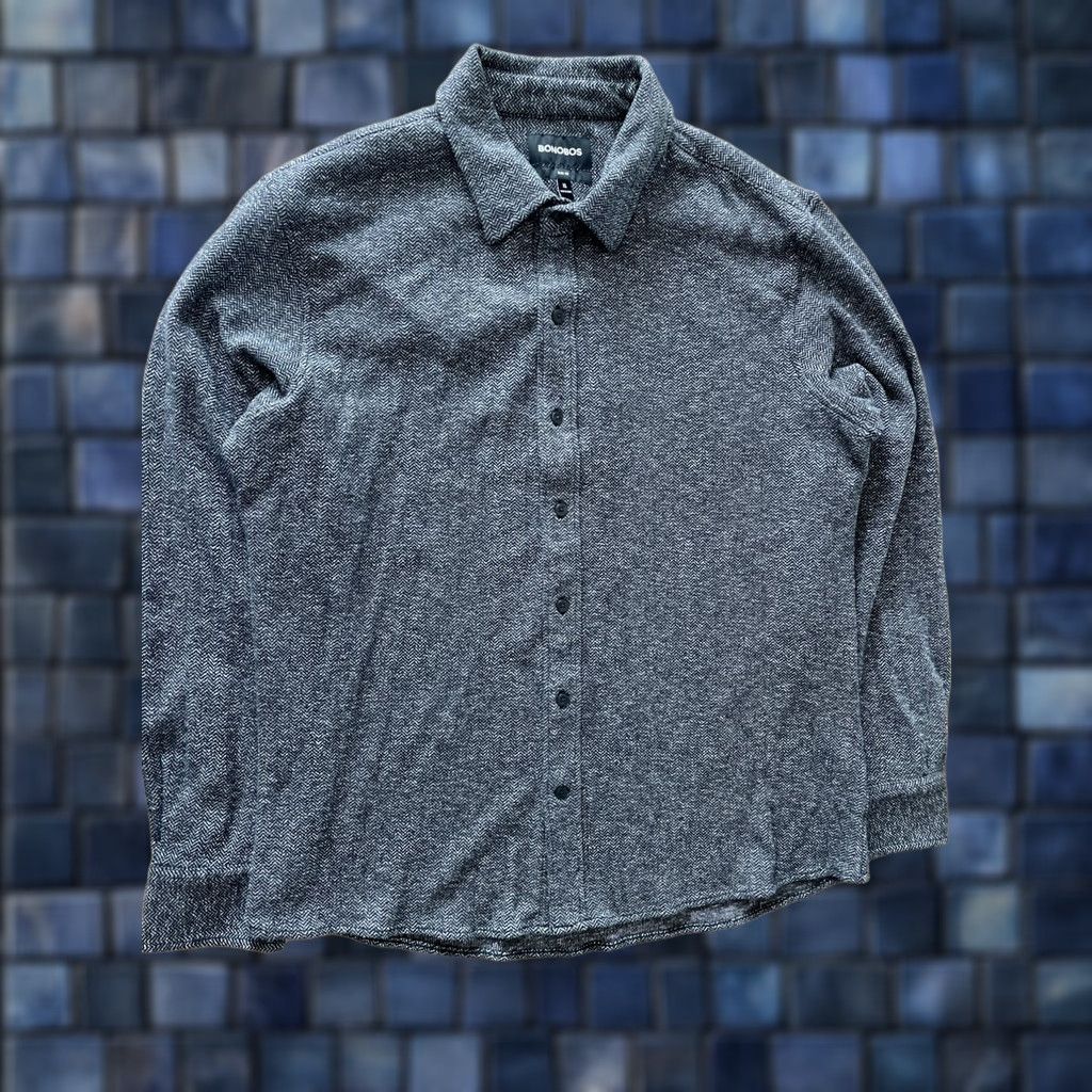 Bonobos Bonobos Herringbone Shirt Mens XL Slim Fit Thick Knit Longsleeve Button Up Black Size US XL / EU 56 / 4 - 1 Thumbnail