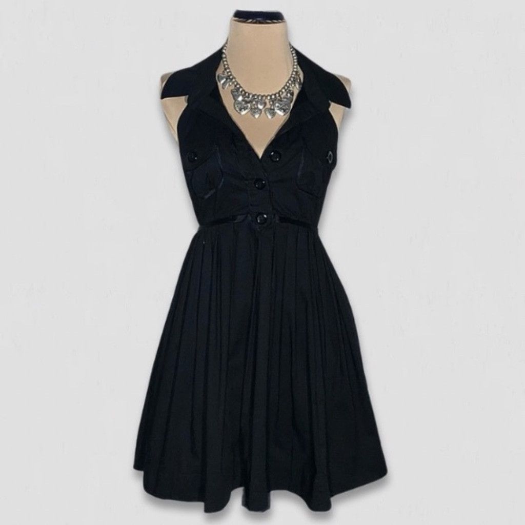 Bebe NWOT Bebe Halter Mini Dress Swing Backless Cotton Black sz M Size L / US 10 / IT 46 - 1 Thumbnail