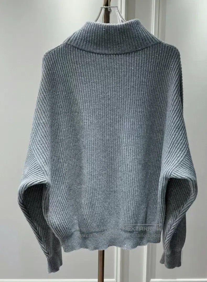 Brunello Cucinelli Brunello Cucinelli Gray Sequin Knit Cashmere Sweater Size XS / US 0-2 / IT 36-38 - 4 Thumbnail