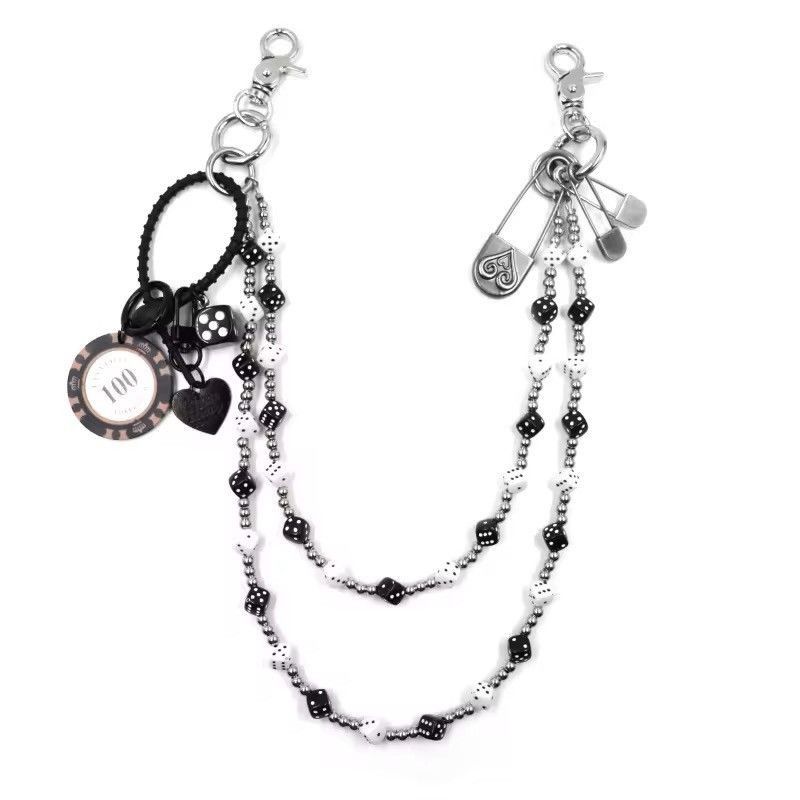 Japanese Brand Black White lucky Dice Baccarat Pearl Pants Chain Size ONE SIZE - 1 Thumbnail