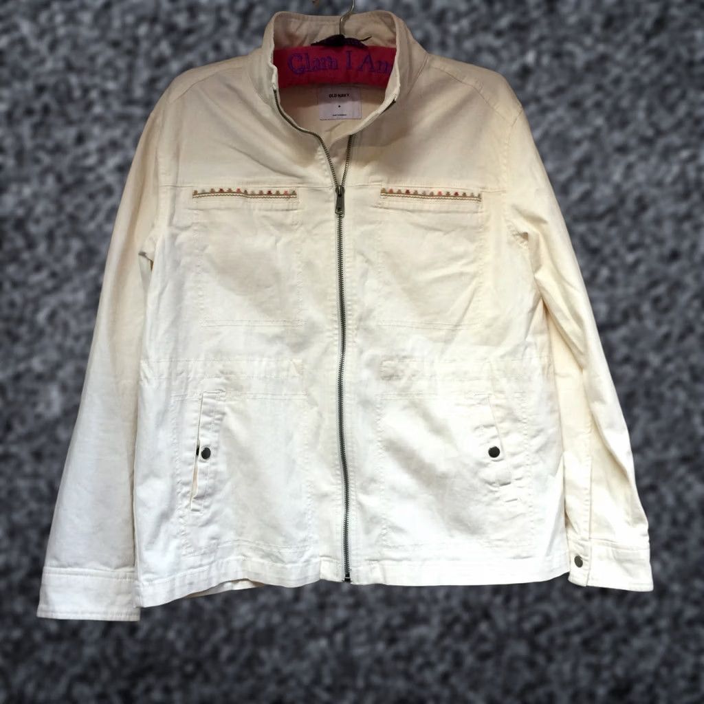 Old Navy Old Navy Women's Zip Up Lightweight Jacket Ivory Medium Pockets Cotton Blend Stand-Up Collar Casual Lightweight Jacket Size M / US 6-8 / IT 42-44 - 1 Thumbnail