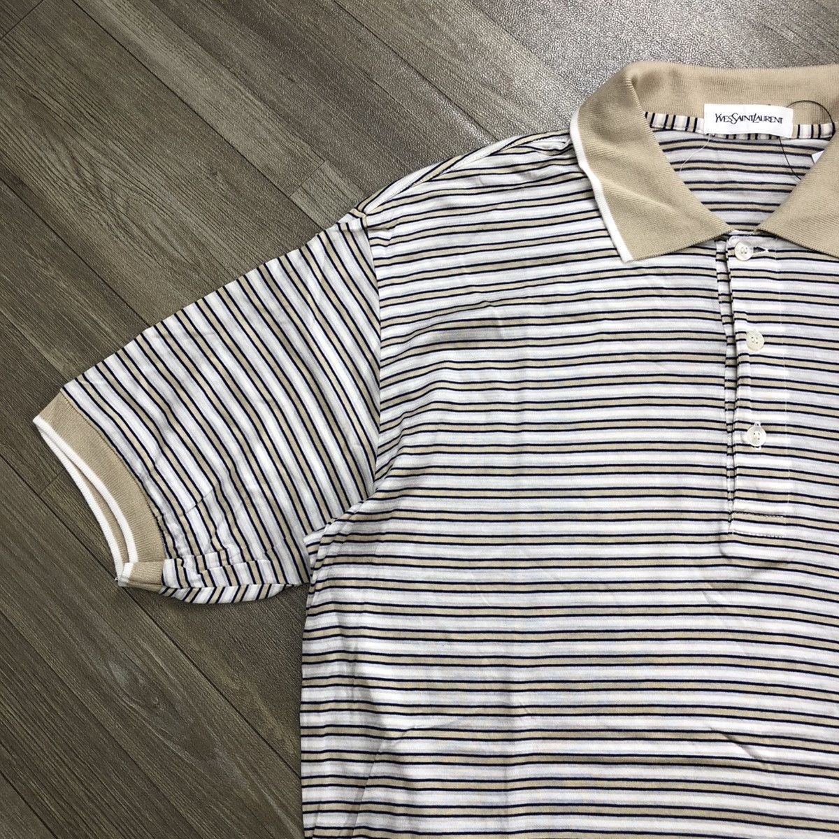 Luxury Yves Saint Laurent Pour Homme YSL Striped Polo Shirt