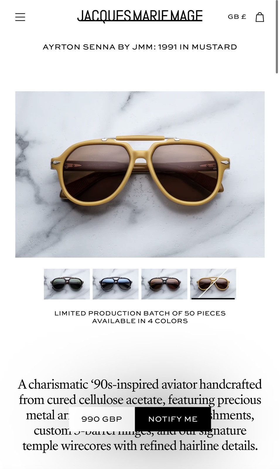 Jacques Marie Mage Jacques Marie Mage 1991 Senna in Mustard sunglasses rare Size ONE SIZE - 1 Thumbnail