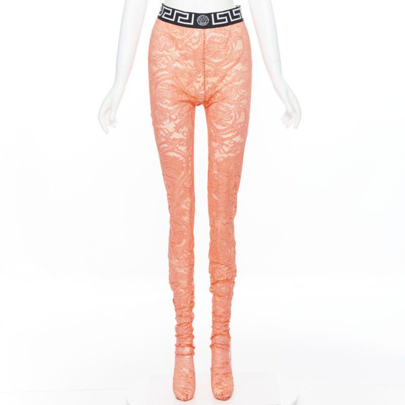Versace new VERSACE Underwear Medusa Greca waist band orange floral lace tights M Size ONE SIZE - 1 Thumbnail